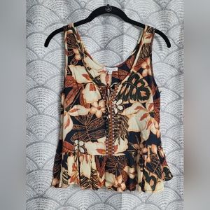 Patrons of Peace Floral Sleeveless Peplum Blouse Size Small